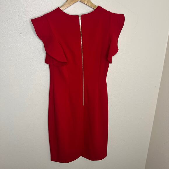 Calvin Klein Christmas Red Flutter Sleeve Sheath Dress 6 - Picture 6 of 10